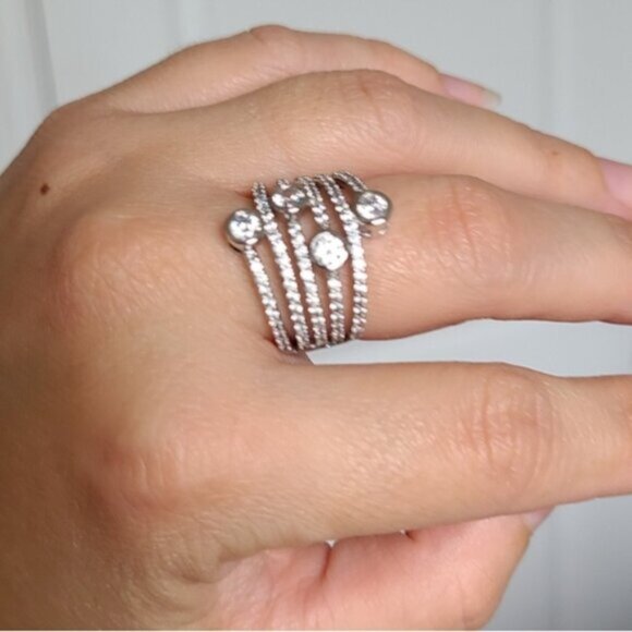 Vintage Sterling Silver Sparkle Crystal Layer Wrap Ring Size 6 - Picture 12 of 16